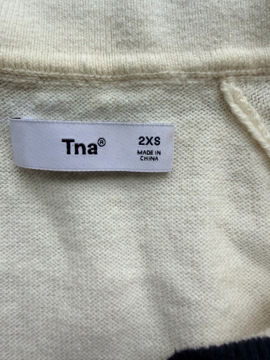 Aritzia TNA Assembly Knit Cropped Polo Sweater Navy White Stripe 2XS - Picture 4 of 8